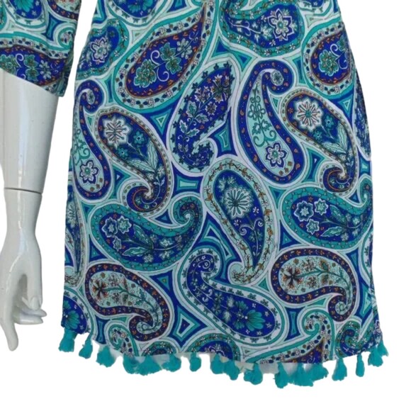 TRINA TURK Swim Cover/Dress, M/L, Low Cut, Open Back, Tassle hem, Blue Paisley - Picture 11 of 14